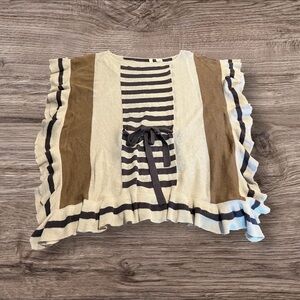 Moth Anthropologie Women’s Linen Blend Striped Ruffle Pullover Top Size S/M